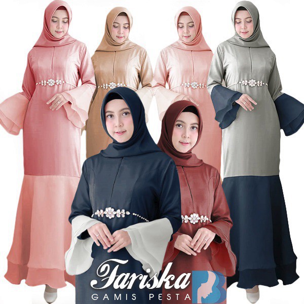 FARISKA GAMIS PESTA MERMAID GOLD MAROON NAVY ABU COKSU SALEM PINK GAMIS SYARI DUYUNG SIZE L