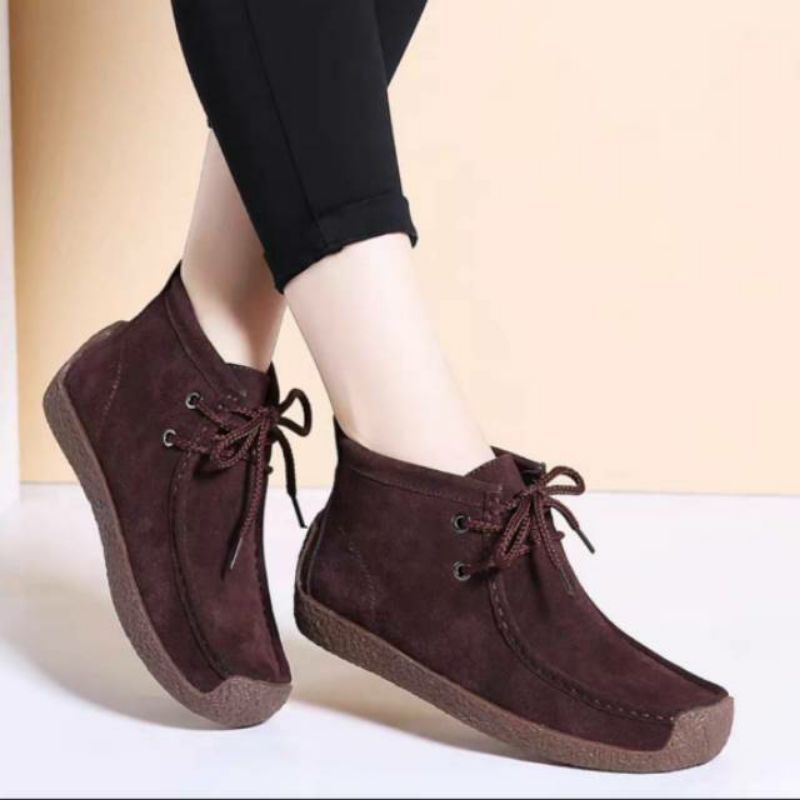 q SEPATU BOOTS WANITA FLAT SUEDE VINTAGE KOBOI mocassin MURAH MODEL IMPORT GOSH