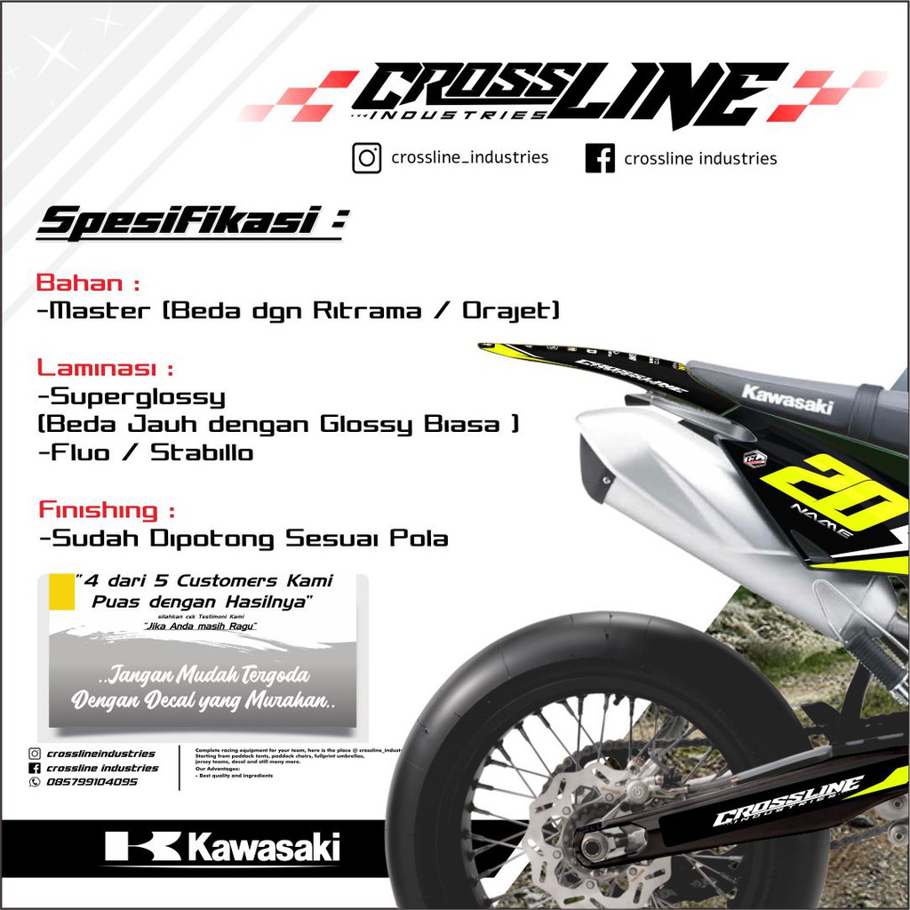 Dekal Sticker Decal Motor Kawasaki Klx BF 150 Grafis Supermoto Hijau Stabilo
