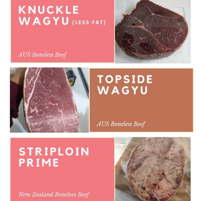 

Knuckle Wagyu (Less Fat) AUS Boneless Beef 1/2kg/500gr