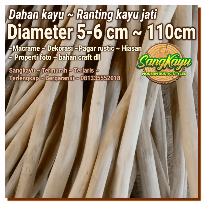 Dahan kayu jati teak wood branch 5-6x110 bahan craft dekorasi rustic