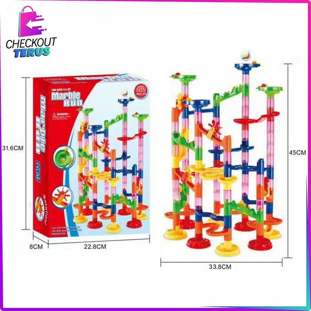 CT M58 Mainan Marble Run Block Isi 105PCS Track Marble Race Kids Mainan Edukasi Anak DIY Seluncuran Jalur Kelereng