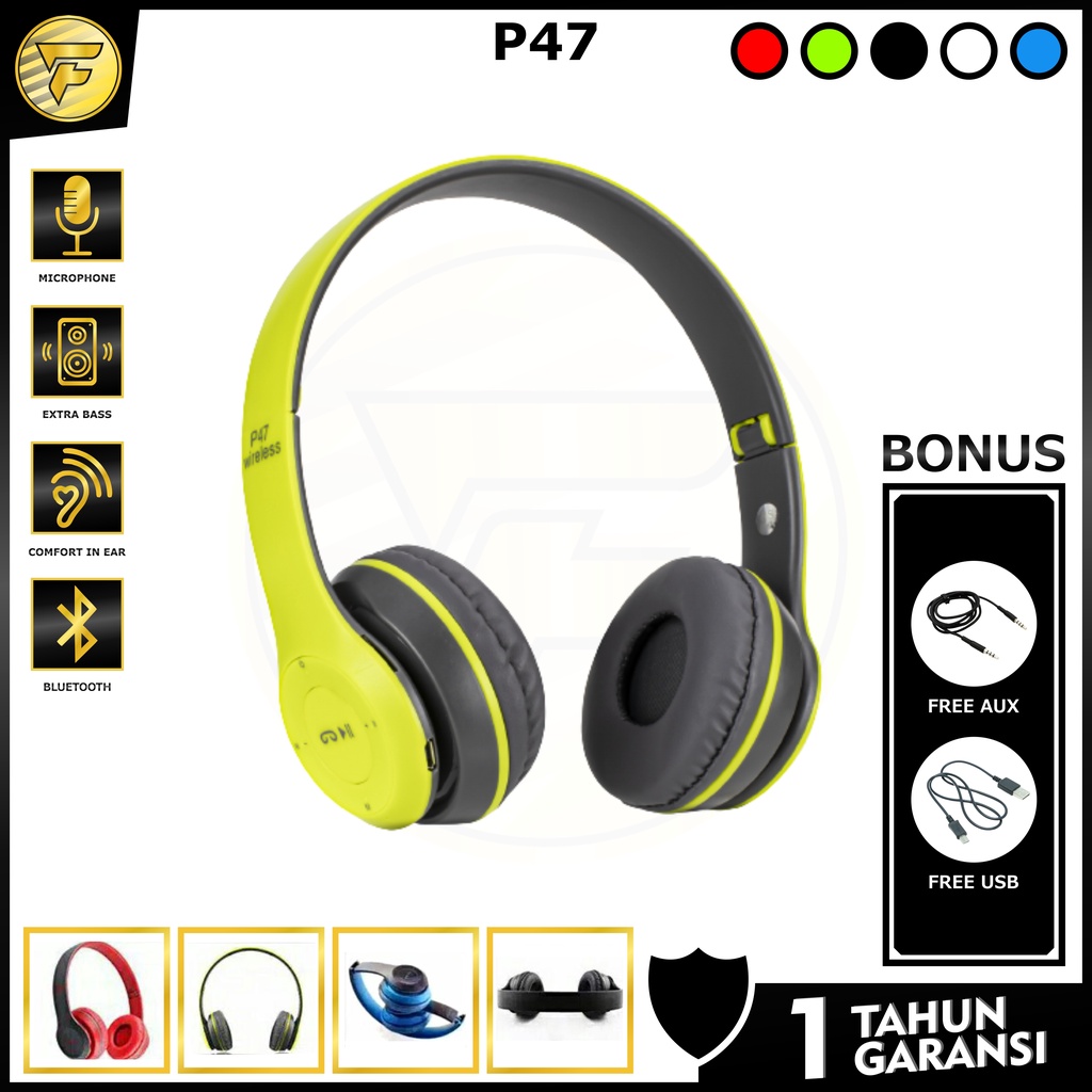 P47 Headphone Bluetooth HIFI BASS wireless stereo music telfon gaming headset bando mic