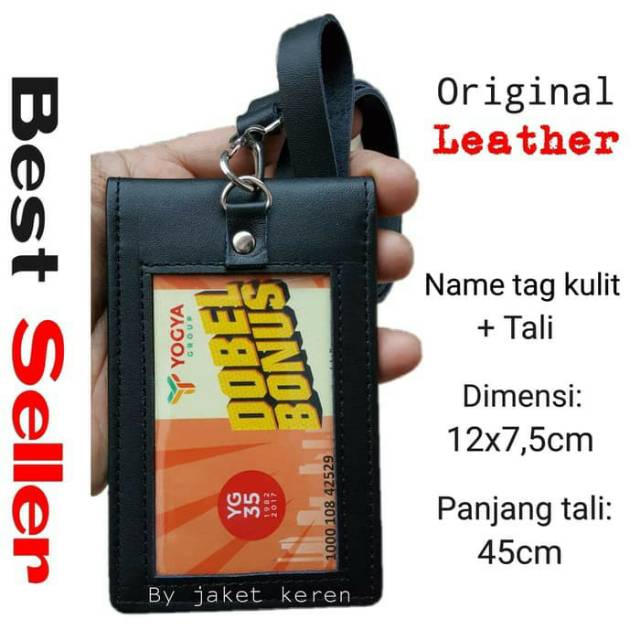 

Name tag kulit asli 2 muka nametag magnet id card holder koper plus tali gantungan design template