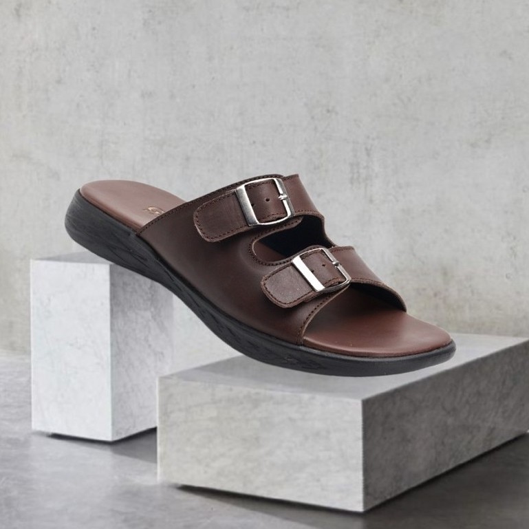 Mozza Brown | Sendal Slide Kulit Original Santai Kasual Pria Cowok Sandal Footwear | FORIND x Greata