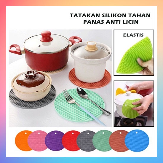 Tatakan Panci Piring Tahan Panas / Alas Mangkok Silicone / Piring Gelas Teko Bulat Silikon Anti Slip Licin / Trivet Mat Serbaguna