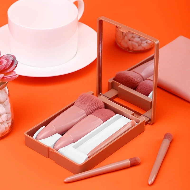 Set Brush Makeup Mini 5 In 1 Multifungsi Dengan Case Untuk Travel