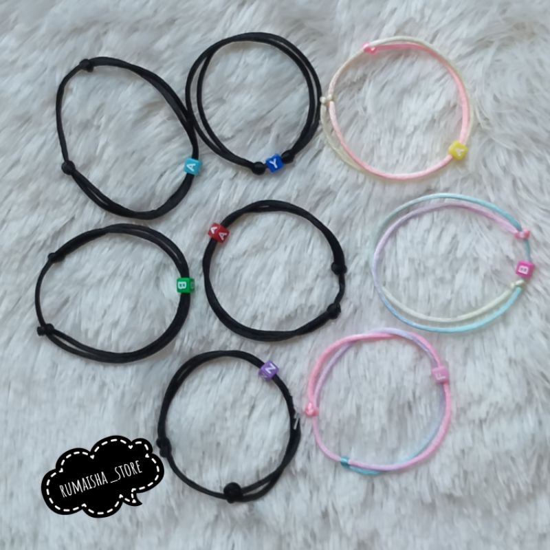 Gelang Inisial tali satin/gelang tali inisial custom huruf /gelang hitam polos dan rainbow