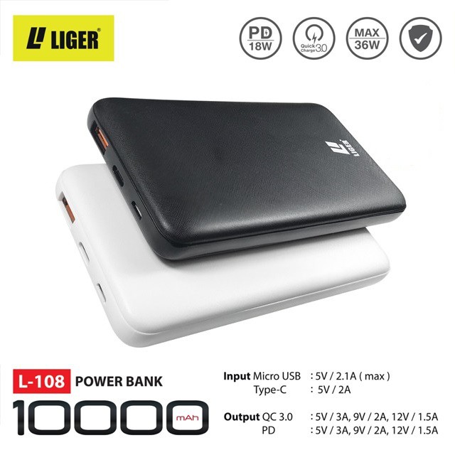 Power Bank L-108 LIGER ORIGINAL QUALCOM QUICK CHARGE 3.0 &amp; POWER DELIVERY PD