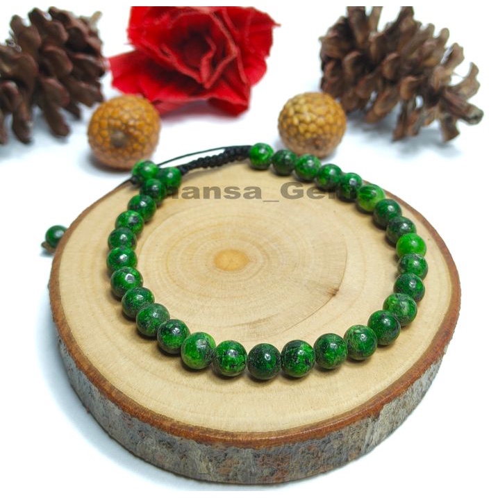 GELANG BATU GREEN RUBI TANZANIA DIM 6 MM MODEL TALI SHAMBALA AKSESORIES PERHIASAN GELANG AKSESORIES FASHION