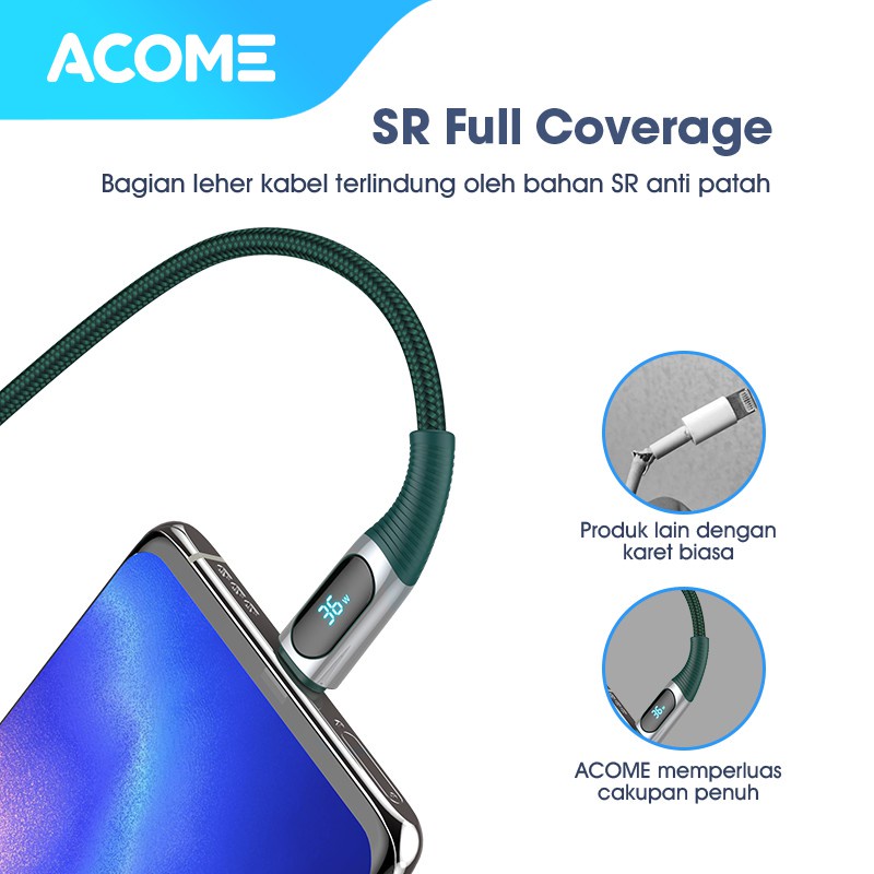 ACOME Kabel Data Type-C 100cm Fast Charging 5A LED Display Garansi Resmi 1 Tahun AIC100