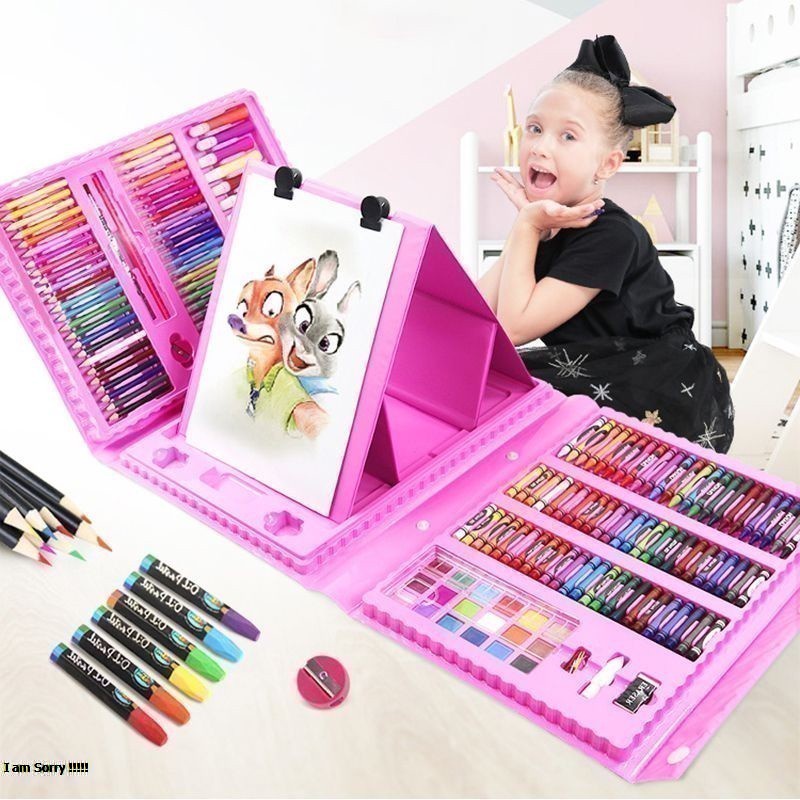 viral crayon set anak / Super Mega Art Set isi 208pcs warna pensil krayon Crayon Mewarnai / alat gambar mewarnai  /alat lukis cat air hadiah anak