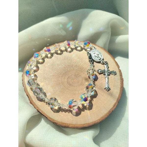 Round White Bracelet 1 Decade Rosary | Rosario Gelang Kristal Swarovski