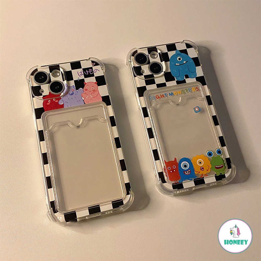 Soft Case TPU Motif Kartun Monster Holder Kartu Untuk IPhone 14 13 12 11 Pro Max X Xs Max XR 8 7 Plus