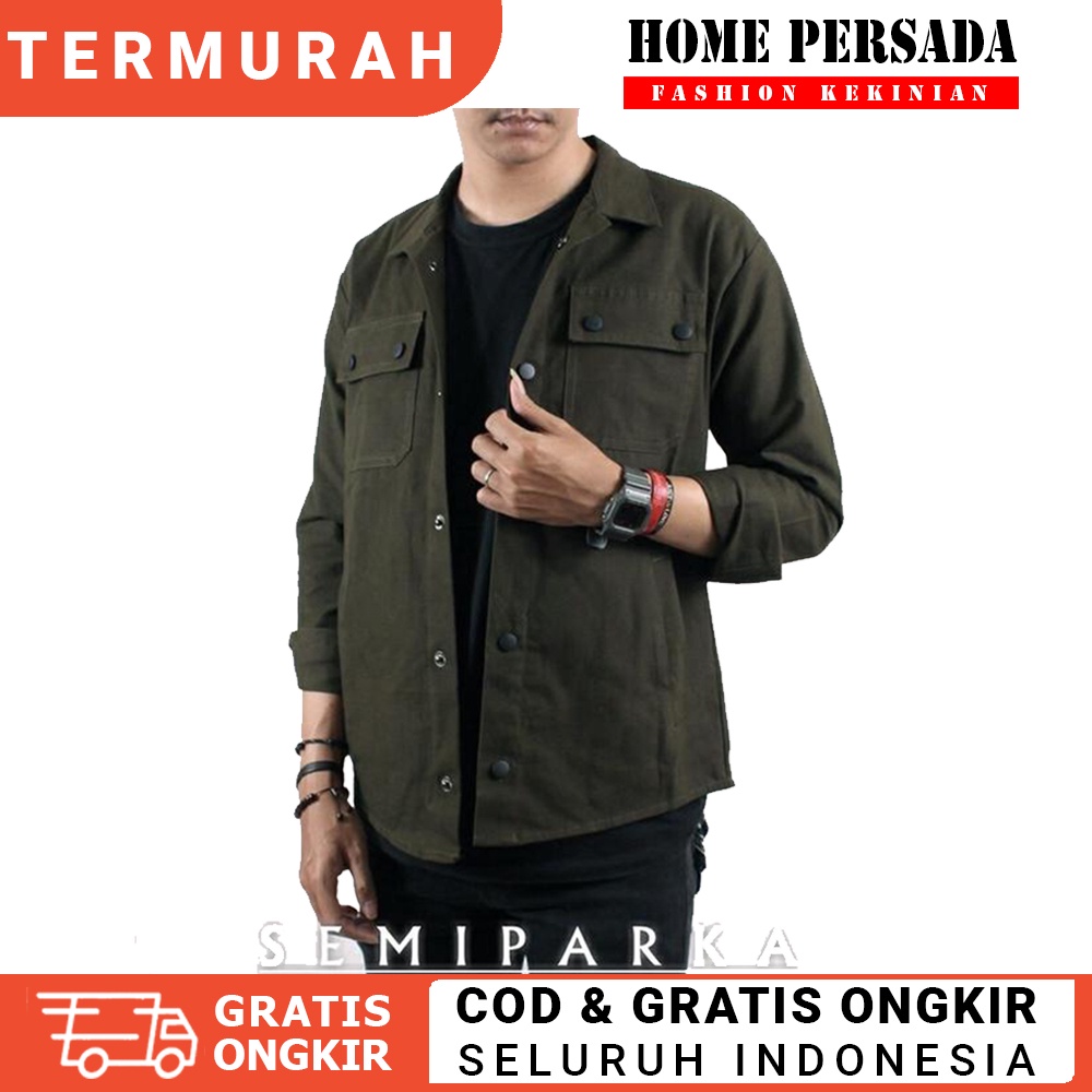 Jaket Semi Parka Pria Cowok Cowo Trucker Field Jacket Jumbo Canvas Army Ori Original Wolv Murah