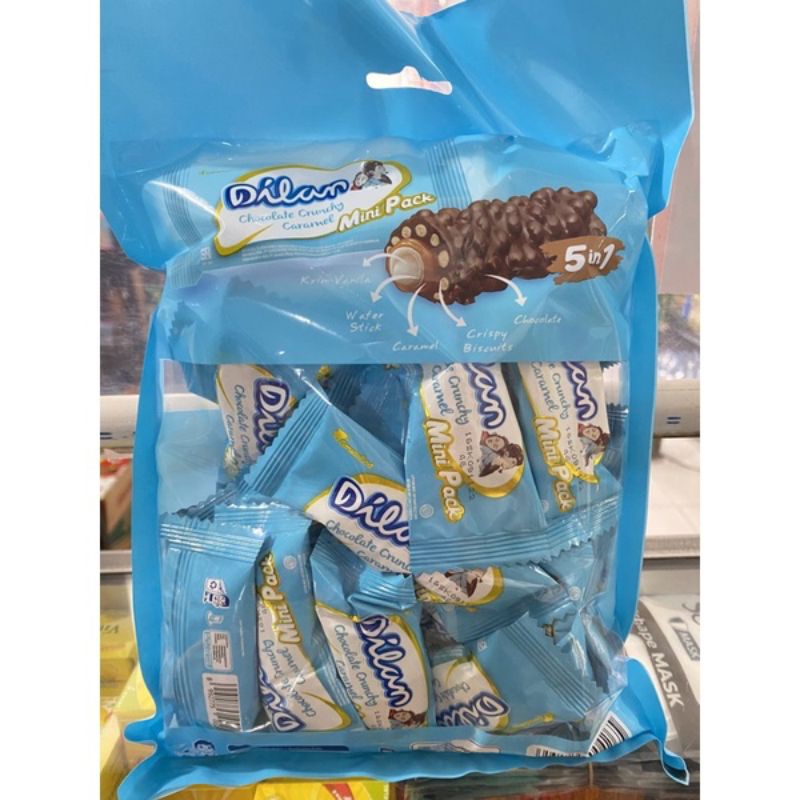 Dilan chocolate crunchy caramel mini pack kemasan bag isi 25pcs