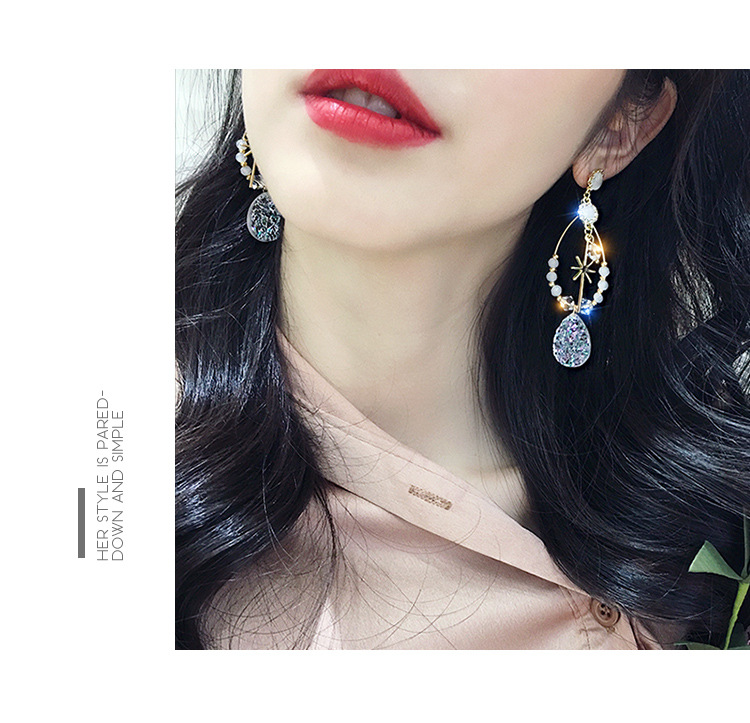 Anting Giwang Panjang Gaya Korea Bahan Sterling Silver 925 Dengan Kristal Opal Untuk Wanita