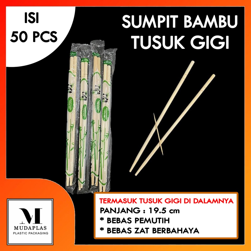 SUMPIT BAMBU TUSUK GIGI ISI 50 PCS - SUMPIT KOKI PANDA / SUMPIT PANDA