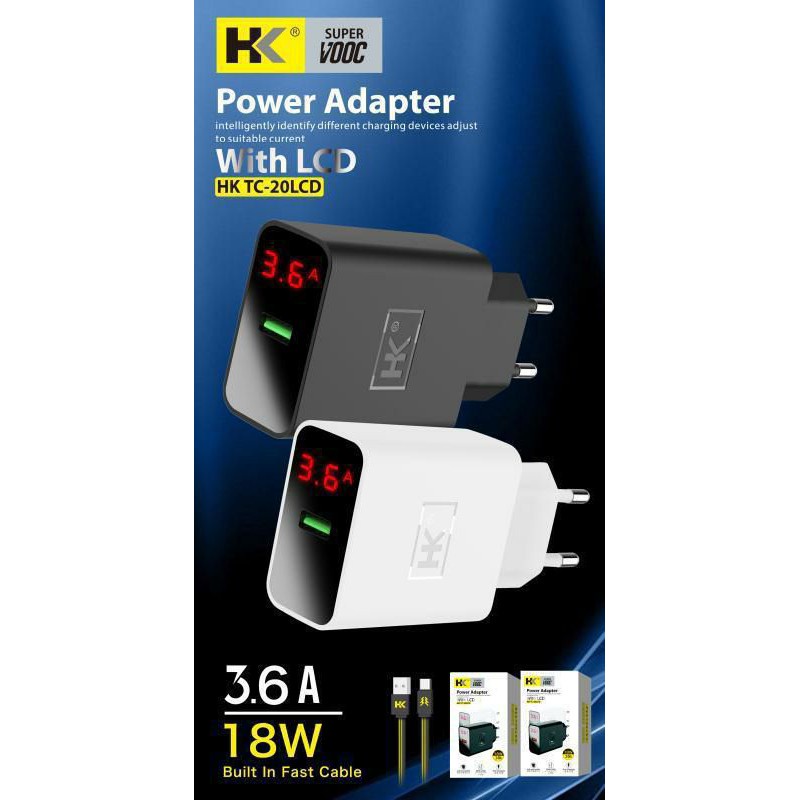 CHARGER / TC HK-20 LCD 18W 3.6A SUPER VOOC & FAST CHARGING FOR USB MICRO & TYPE C