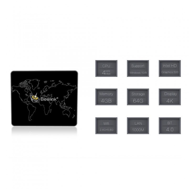 TV BOX-BEELINK S1 Mini PC Apollo Lake N3450 4G 64G Windows 10 SATA 3.0 Type C
