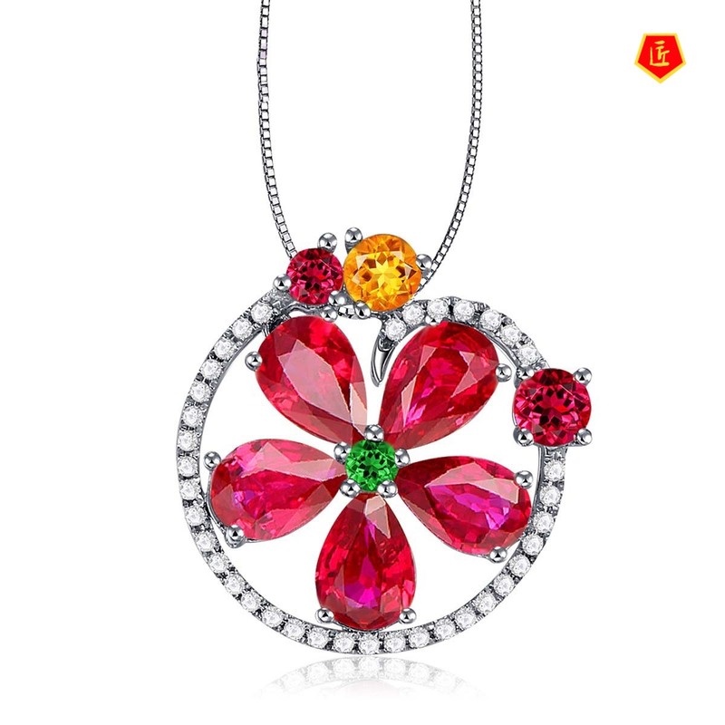 [Ready Stock]Ruby round Pendant Special-Interest Design Fashion