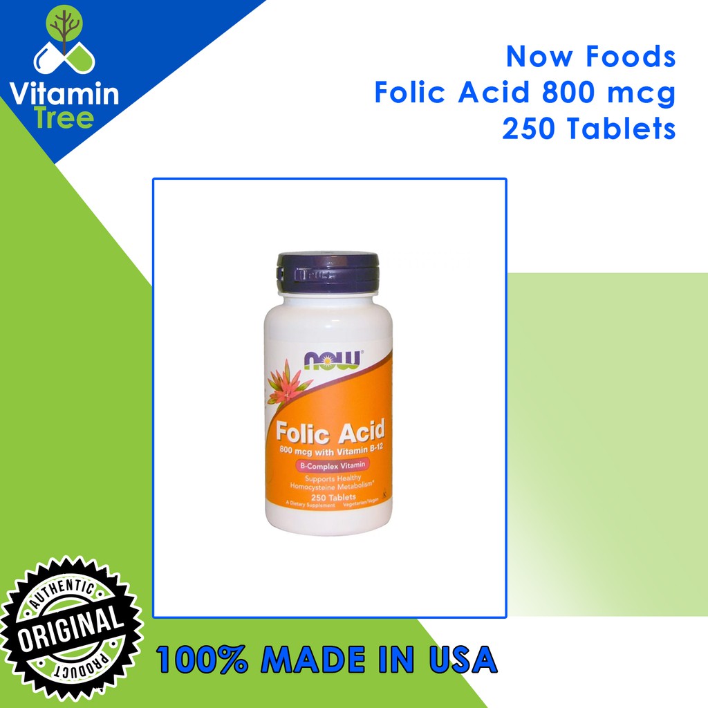 NOW Foods FOLIC ACID 800 MCG VITAMIN B12 250Tabs Now Folic Acid B12
