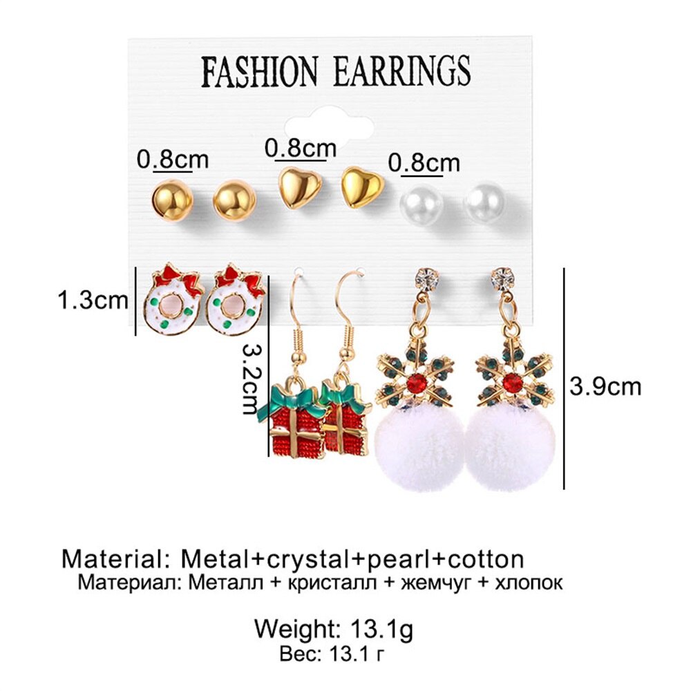 12pcs / Set Anting Rumbai Mutiara Desain Santa Claus Rusa Pohon Natal Untuk Wanita