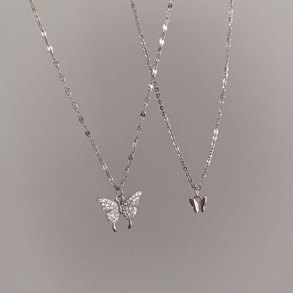 Agustina Kalung Kupu-Kupu Wanita Hadiah Shiny CZ Double Layer Butterfly Pendant Chocker