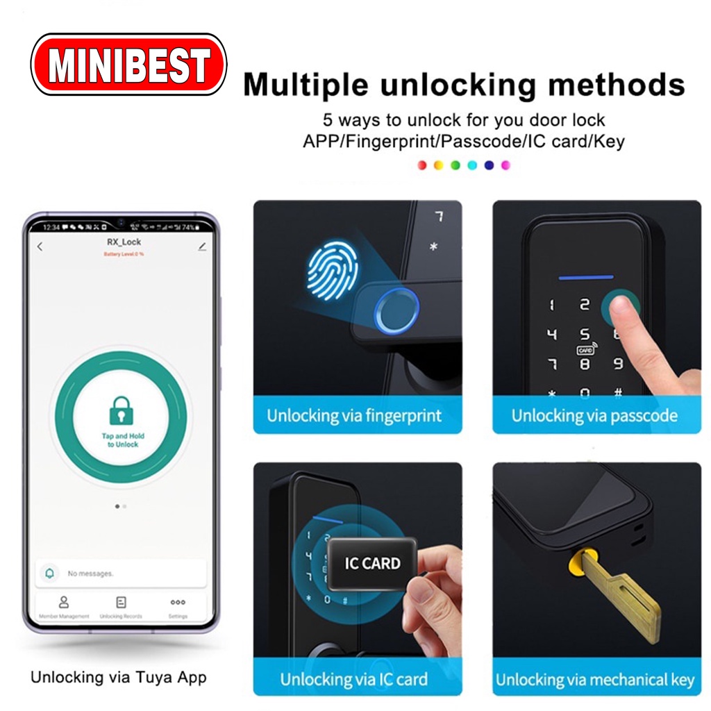 [MB] Smart Door Lock Digital Handle Kunci Pintu handle Sidik Jari Fingerprint Password - Smart Home smart door lock tuya