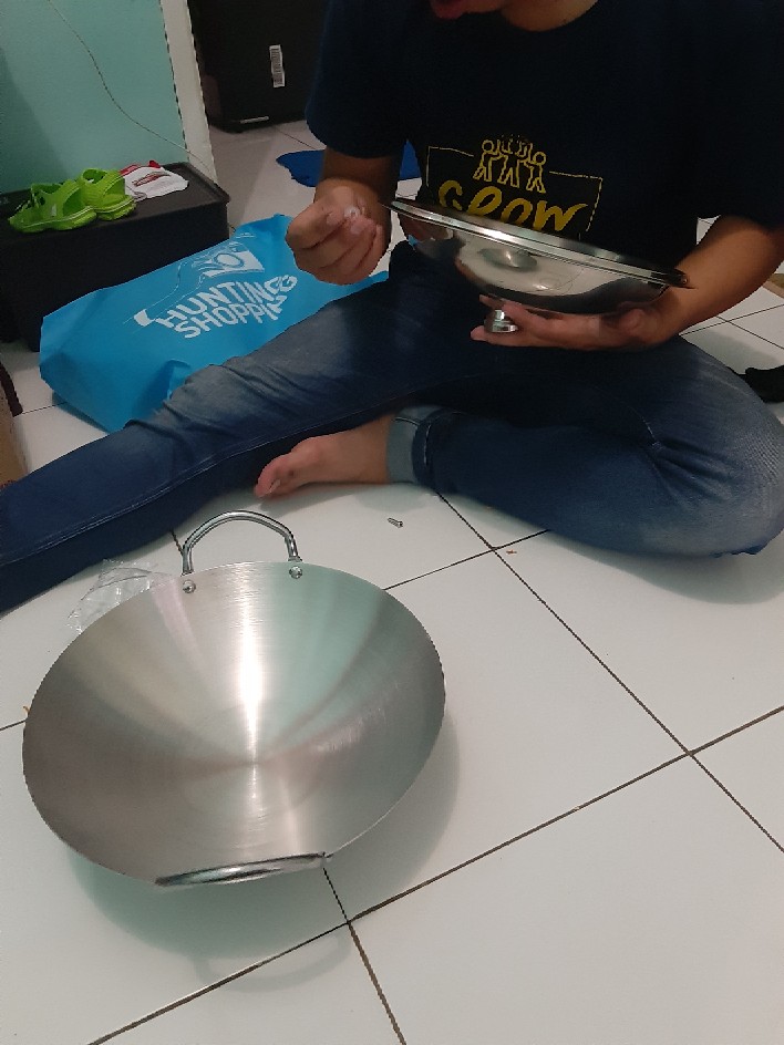 Pamosroom Wajan Stainless 1 Set + Tutup 32cm Kuali Panci Tebal Anti Lengket Tahan Lama Best Seller