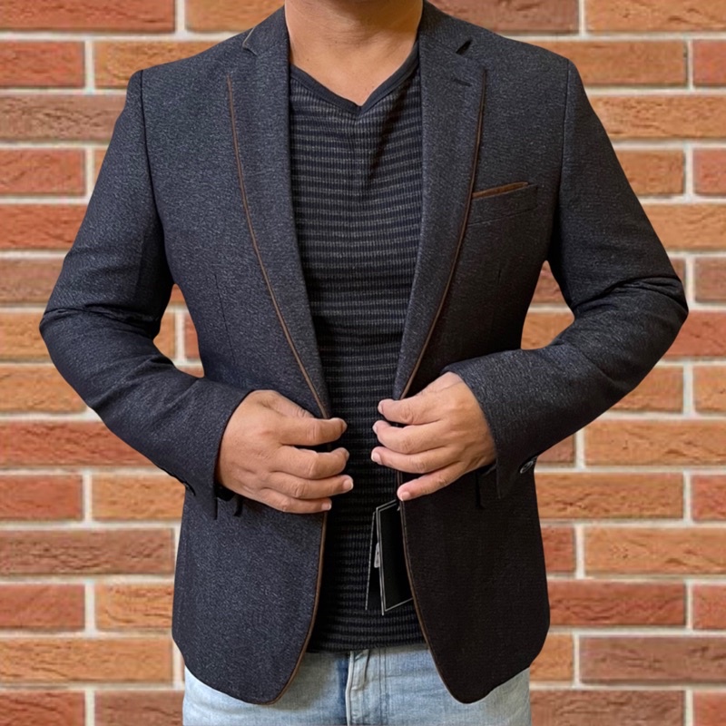 SLIM FIT WOOL GREY COGABANA CASUAL BLAZER SEMI FORMAL OUTFIT