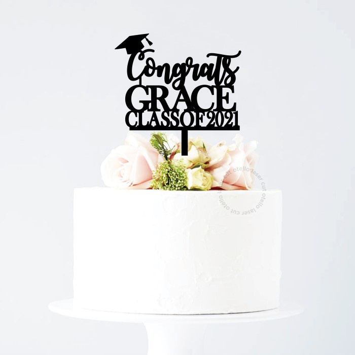 Cake Topper Akrilik Custom Wisuda Graduation Congratulations Congrats