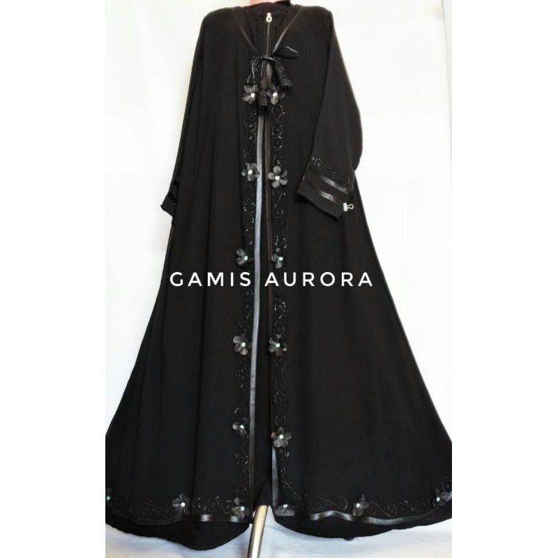 Abaya Aurora Best Seller Abaya Jetblack Gamis khas Temboro