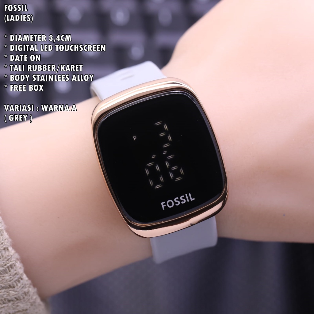 JAM TANGAN WANITA FASHION TALI RUBBER BODY SEGI LED TANGGAL AKTIF