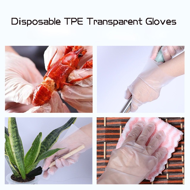 [ 100pcs Disposable Water-Proof Oil-proof TPE Gloves for Kitchen restaurant Food Handling Lab Work ]