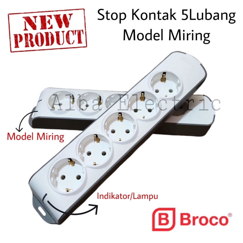 Stop Kontak 5 Lubang BROCO Lampu Indikator Model Miring Slanting Type Tanpa Kabel OB Stop Kontak Broco 5 Lubang Terminal 5 Lubang Broco Outbow