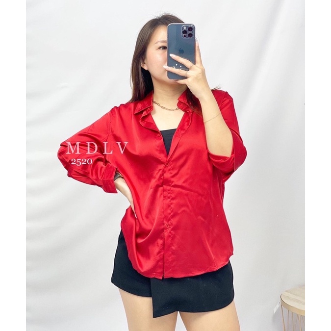 MDLV ~ 2520 Adella Silk Satin Plain Shirt Kemeja Satin Polos Premium Kemeja Satin Best Seller Kemeja Import