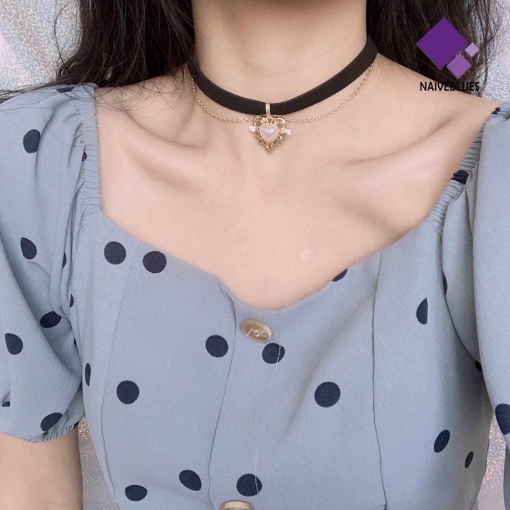 Kalung Choker Liontin Hati Mutiara Imitasi Gaya Gothic Untuk Wanita