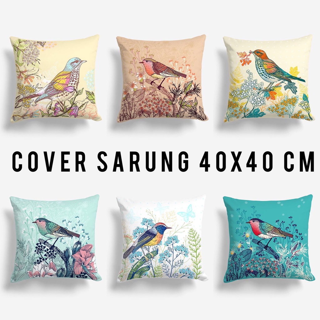 SARUNG Bantal Sofa Motif Gambar Burung Bird 40x40 cm Cover Print