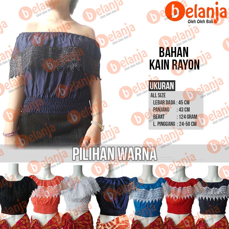 Baju Atasan Sabrina Renda baju atasan kaos wanita crop top Oleh Oleh bali