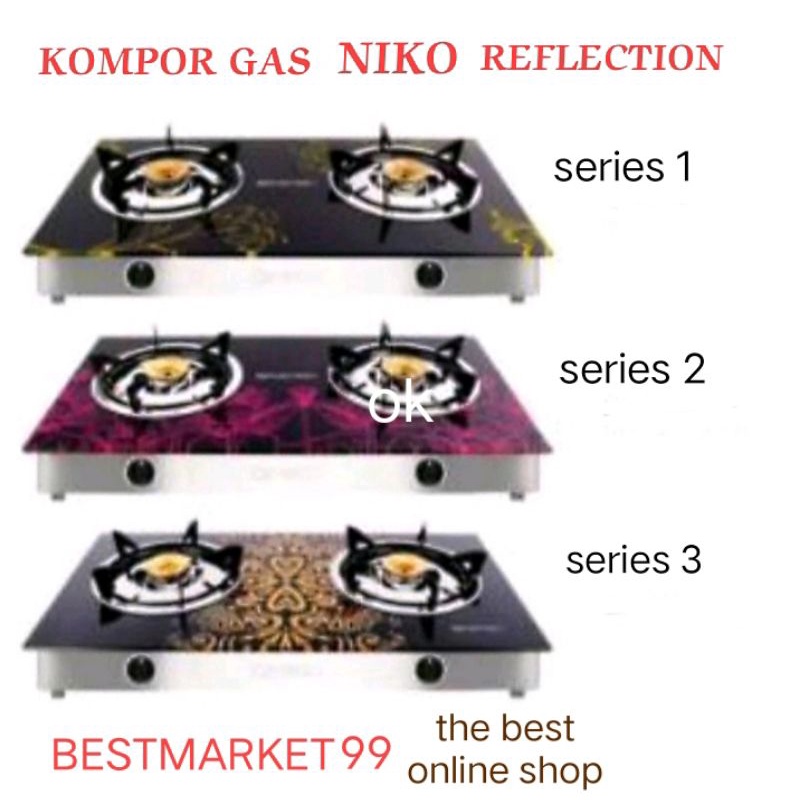 NIKO KOMPOR GAS KACA MEWAH NIKO 2 TUNGKU REFLECTION. ANTI PECAH , MEWAH DAN ELEGAN KWALITAS TINGGI FREE PAKING AMAN