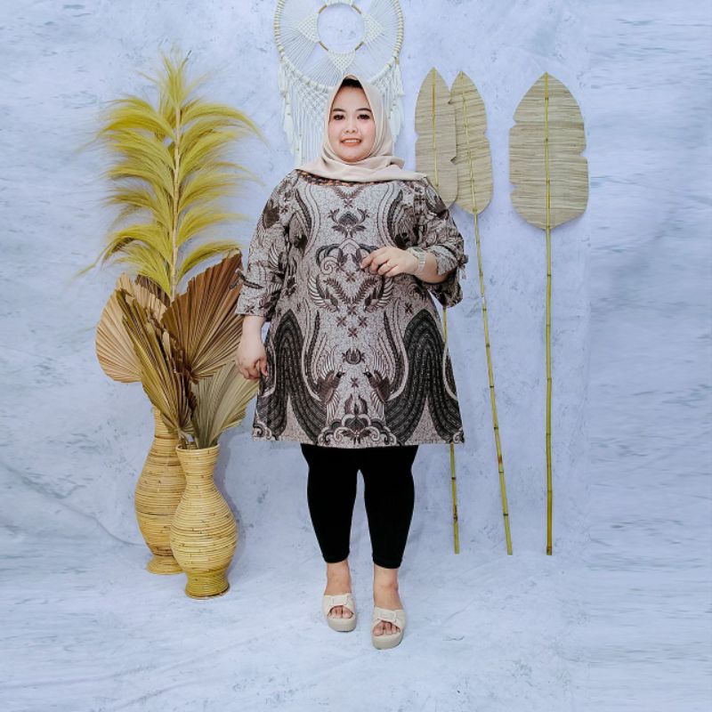Tunik Batik Wanita Terbaru Ukuran Super Jumbo Big Size LD 140CM FIT 4L 5L 6L ORI Batik Aksara Pekalo zaynbatik-Motif 5
