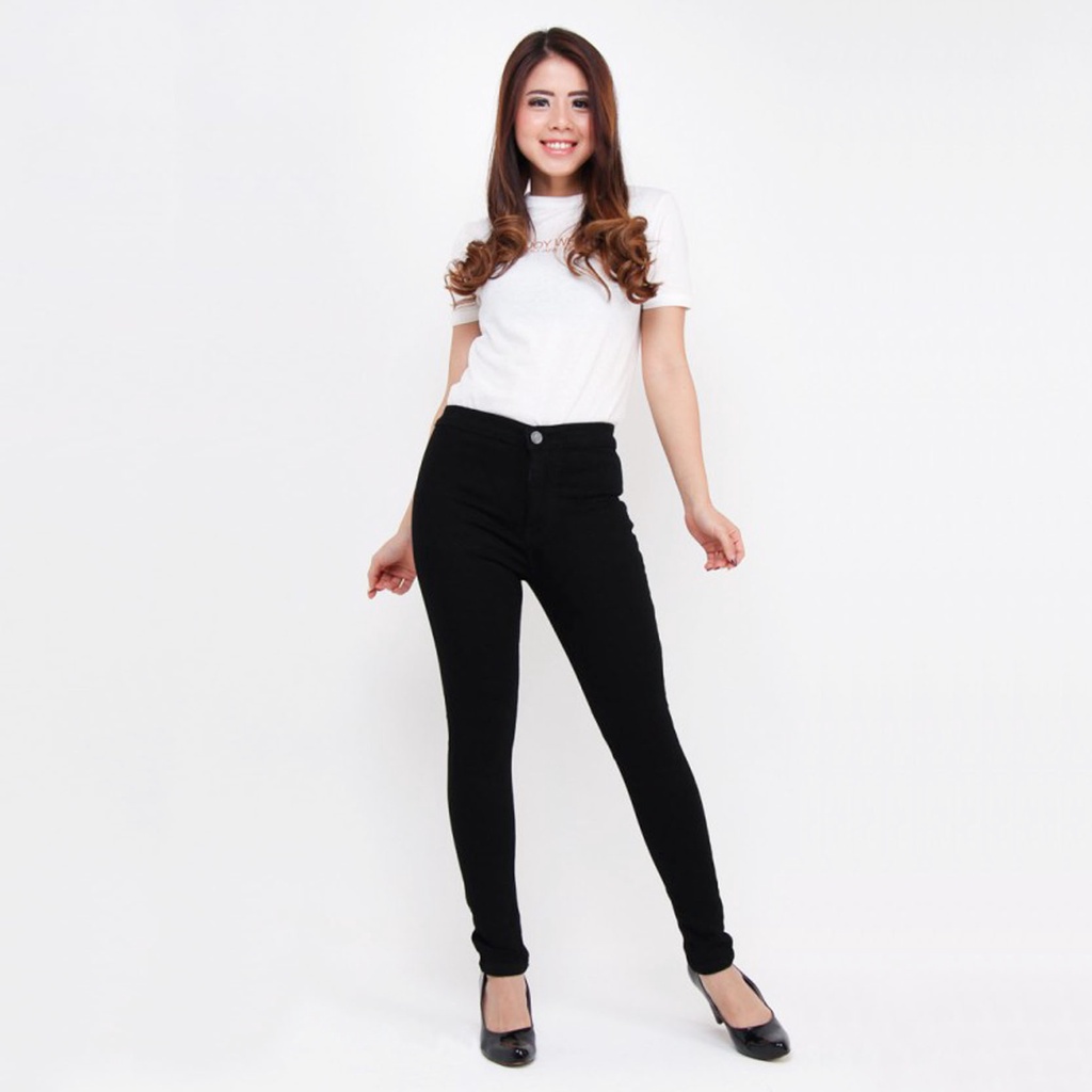 BESS - Celana Highwaist Cotton Strench Wanita - BLACK