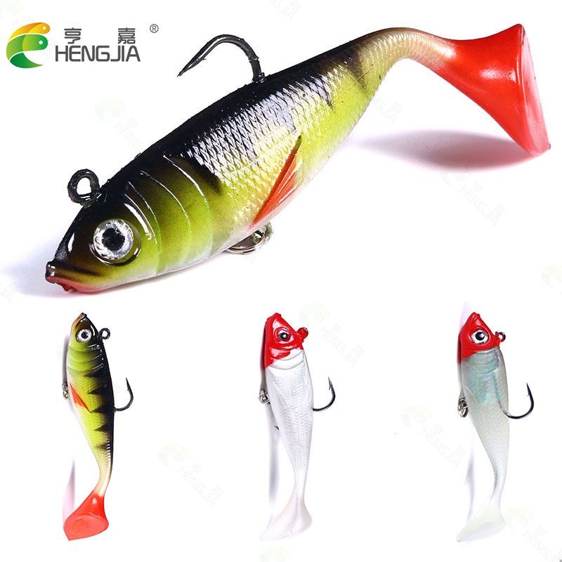 Hengjia 3pcs Umpan Pancing Softlure Bentuk Ulat Ekor T 10cm / 18.5g Bahan Silikon