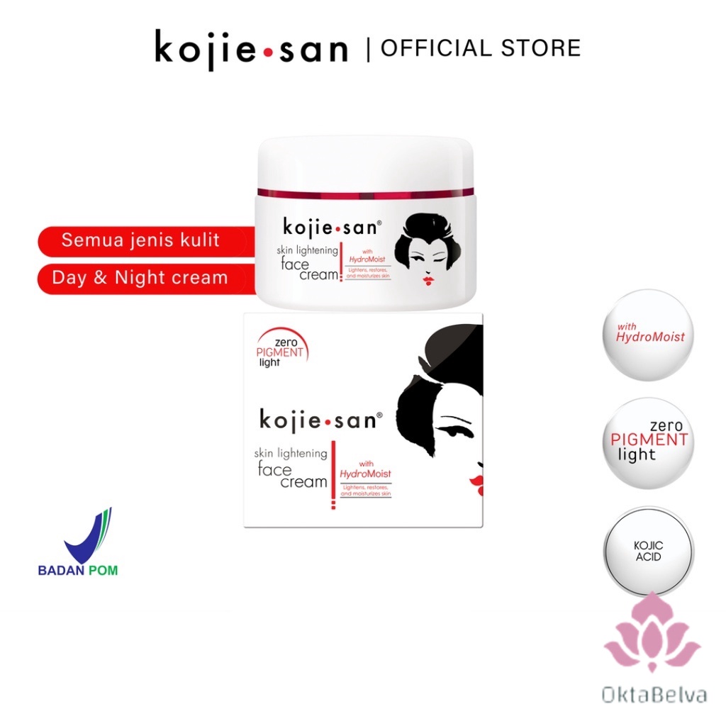 KOJIE SAN Face Lightening Cream | Siang dan Malam | Hydromoist | Mencerahkan & Melembabkan | 30g