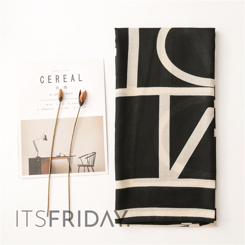 ITSFRIDAY ZETTA IN BLACK Scarf  - Premium Pashmina Shawl Selendang Syal Pasmina Hijab Import Motif Clasic Cream Black