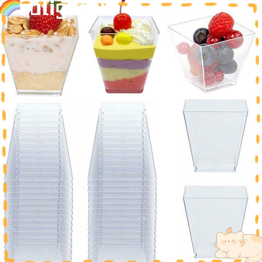 Solighter 10 / 30 / 50 Pcs Cup Holder Makanan Penutup Bentuk Trapesium Transparan Ukuran 60ml