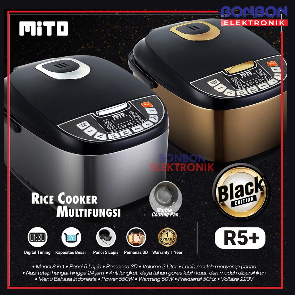 Mito Rice Cooker R5 PLUS 8in1 2L Gold Black/Silver Black