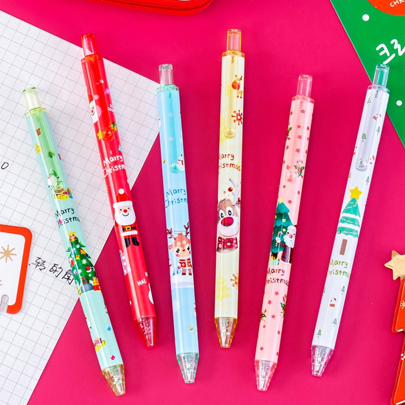 Pulpen Gel Retractable Motif Kartun Santa Claus / Rusa / Manusia Salju Untuk Sekolah / Hadiah