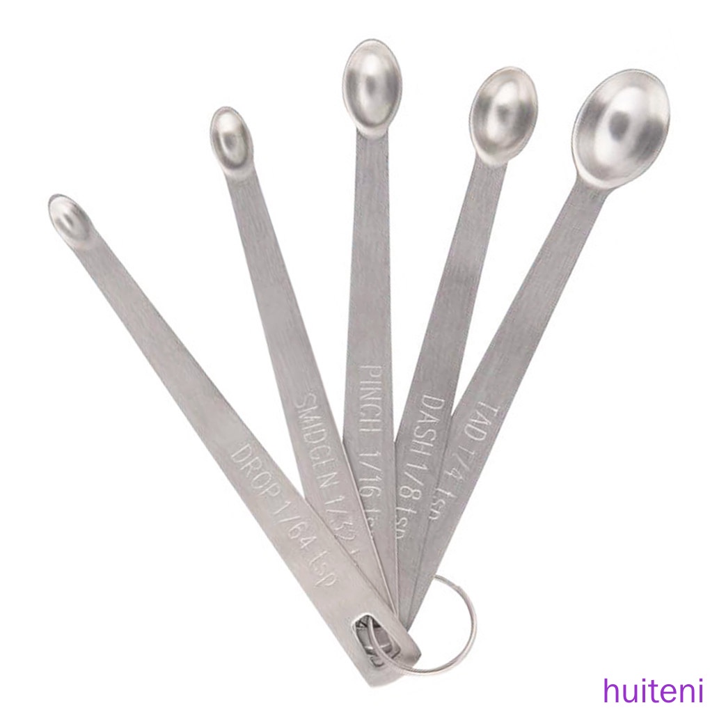 (Huite) 5pcs Sendok Takar Kecil Bahan Stainless Steel Untuk Bumbu Dapur